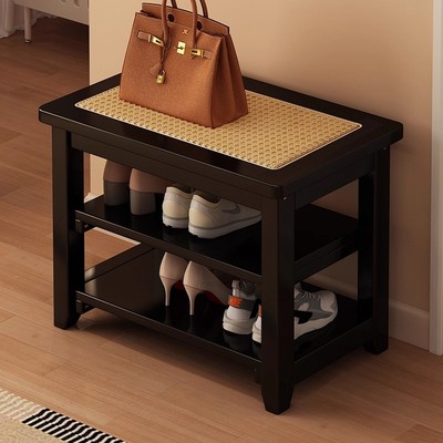 黑色换鞋凳家用门口小窄鞋柜入户多功能鞋凳可坐一体客厅鞋架实木