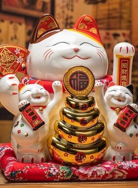 国潮宫廷陶瓷大号摇手招财猫摆件店铺开业礼品收银台电动发财猫