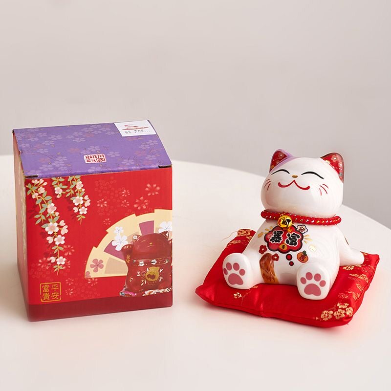 国潮猫小摆件手机支架店铺前台开业礼品陶瓷创意客厅装饰存钱