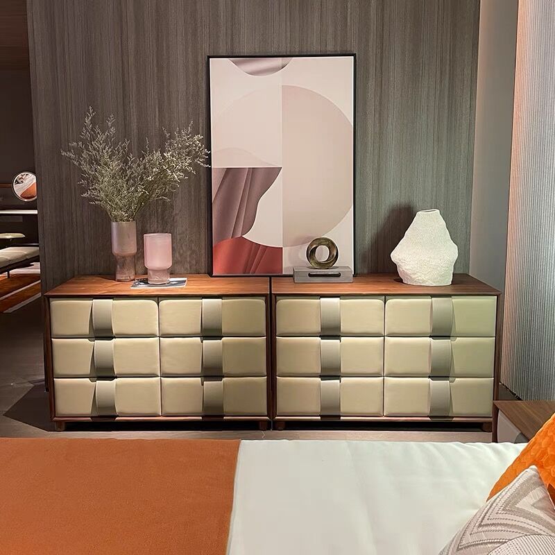 日本无印家用意式极简六斗柜设计师马鞍真皮胡桃木斗橱Poltrona柏