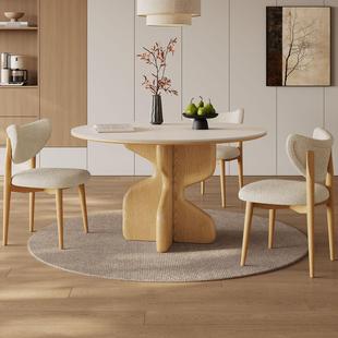 原木风实木餐桌圆桌2025新款日系小户型家用餐厅哑光白色岩板餐桌