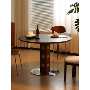 中古伯格小圆桌覆古家用小户型实木岩板饭桌北欧包斯豪办公洽谈桌
