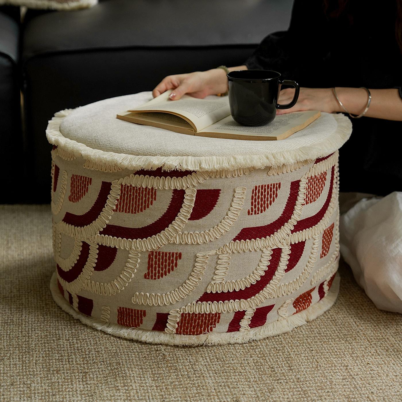 波尔曼刺绣坐墩覆古立体提花可拆洗客厅墩子蒲团坐垫凳沙发垫凳子