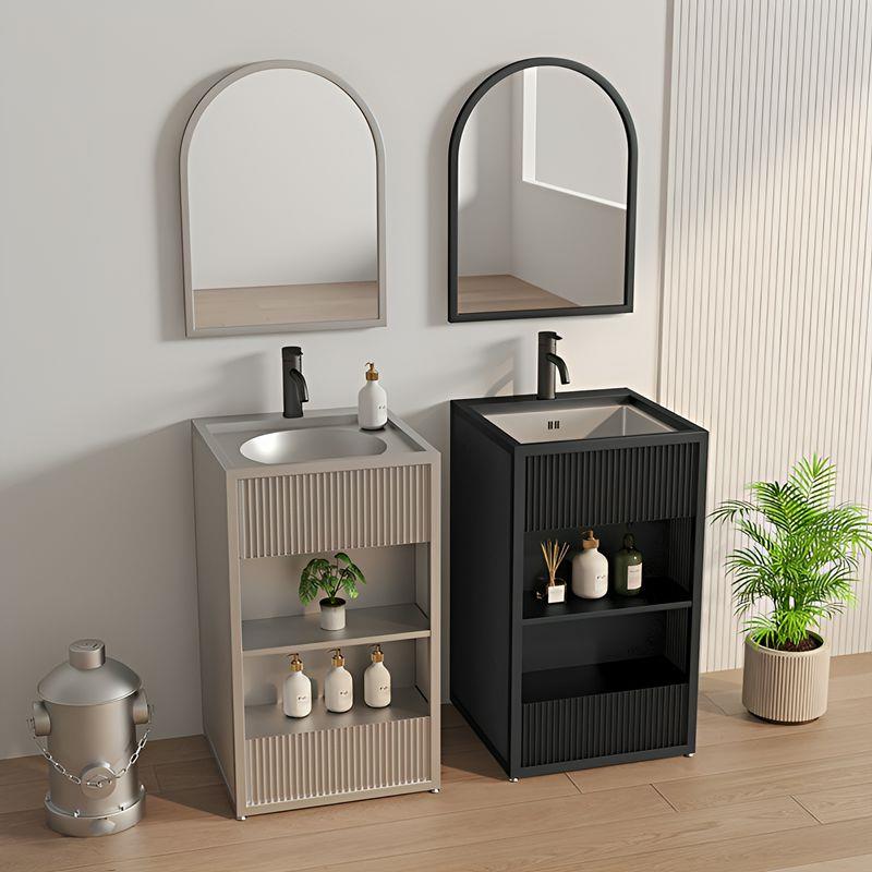 酒店化妆室落地方形洗手盆工业风不锈钢立柱盆一体式带置物洗脸盆