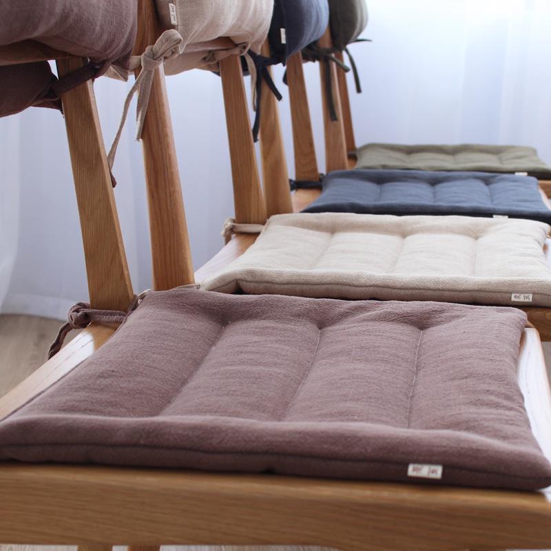 栗茧纯色薄款餐椅椅垫日式棉麻加厚榻榻米垫子学生办公室坐垫布艺