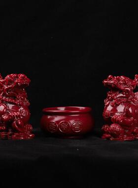 朱砂聚宝盆招财纳福公母一对貔貅家用工艺礼品摆饰百财纳福客厅桌