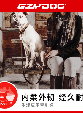 EzyDog澳洲真皮牛津皮革牵引绳防挣脱狗链子中大型犬防爆冲拴狗绳