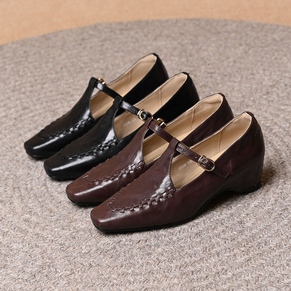 头层羊皮方头浅口单鞋女2026春秋新款内增高复古皮带扣玛丽珍鞋,女鞋,浅口单鞋,淘宝优惠券,粉丝福利购,淘宝优惠卷