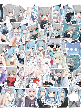 50张小清新二次元动漫猫羽雫表情包贴纸透明装饰笔记本头盔水杯电瓶车滑板平板音响键盘手机文具DIY可爱贴纸