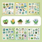 6张半切创意绿色环保爱护地球生态环境绿色贴纸装 饰手机笔记本背景墙门窗桌子水杯平板吉他尾箱DIY防水小贴画