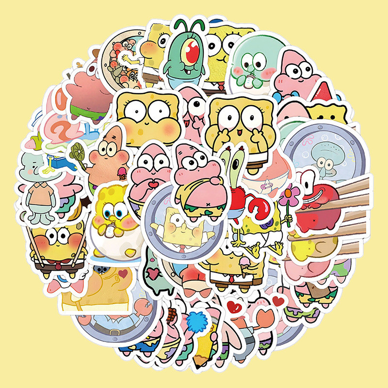 60张海绵宝宝派大星人物动画卡通儿童奖励贴画装饰笔记本头盔手机手账置物架水杯电动车滑板吉他DIY防水贴纸,文具电教/文化用品/商务用品,贴纸/立体贴纸,淘宝优惠券,粉丝福利购,淘宝优惠卷