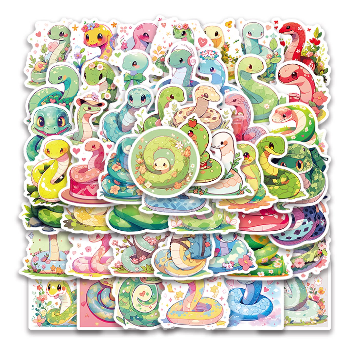 50张软萌碎花小蛇贴纸卡通Q版