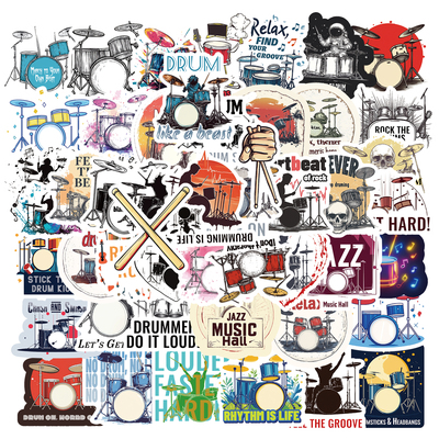 50张酷炫摇滚架子鼓音乐器材贴纸