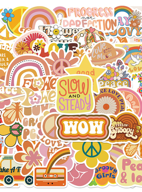 50张橙色小清新卡通涂鸦ins风贴纸装饰笔记本头盔相框画手账保温杯水杯电动车滑板iPad平板行李箱DIY防水贴纸