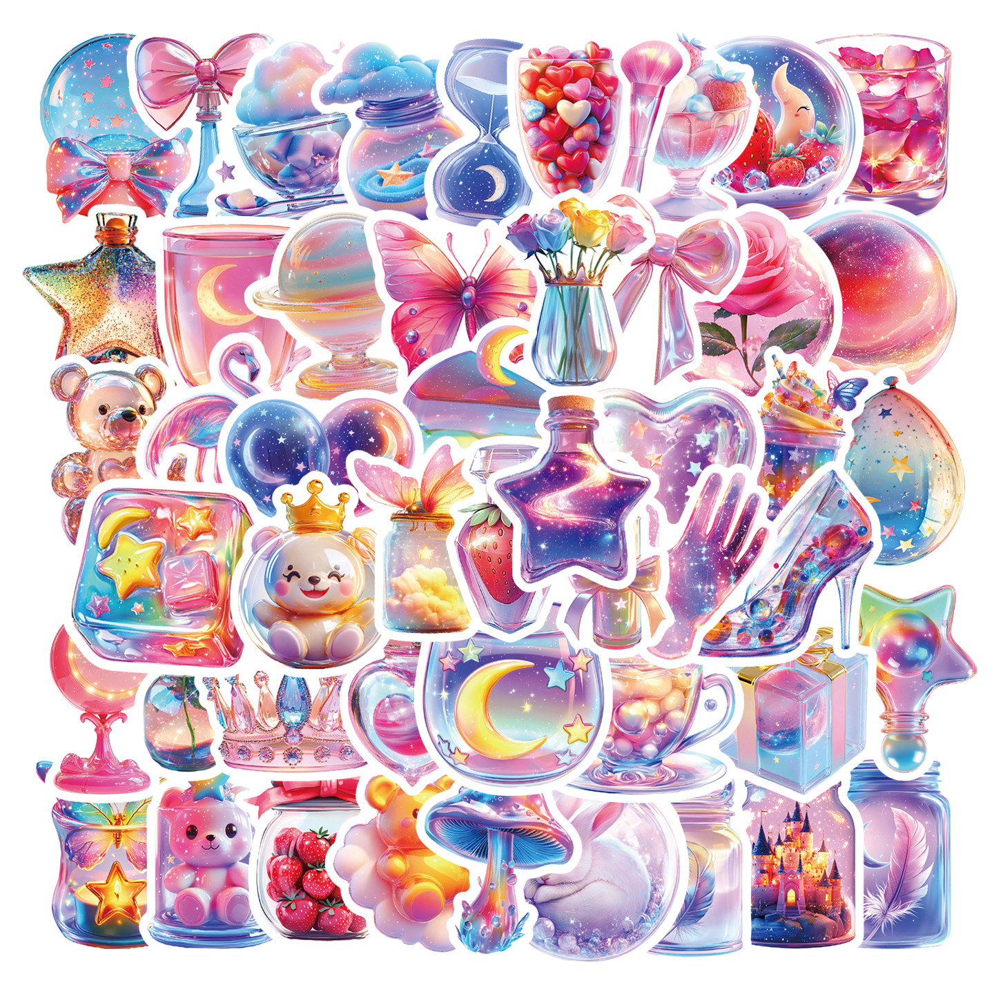 50张琉璃星空玻璃瓶水晶可爱贴纸