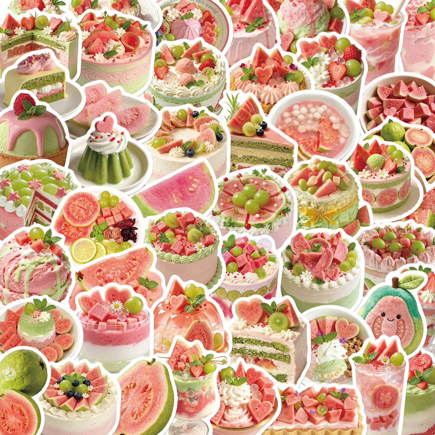 50张3D立体芭乐青提甜品贴纸