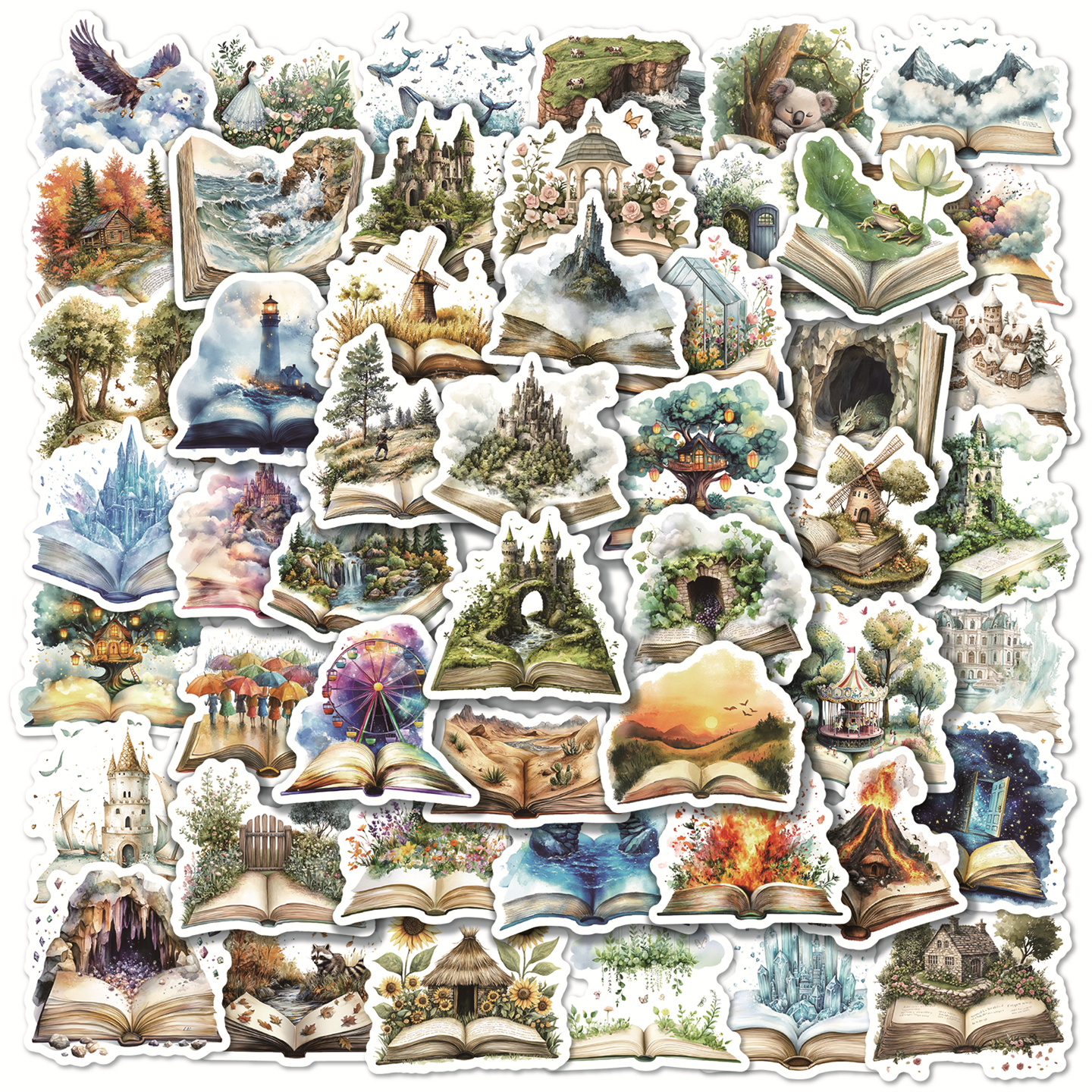 50张书中画创意立体场景贴纸防水