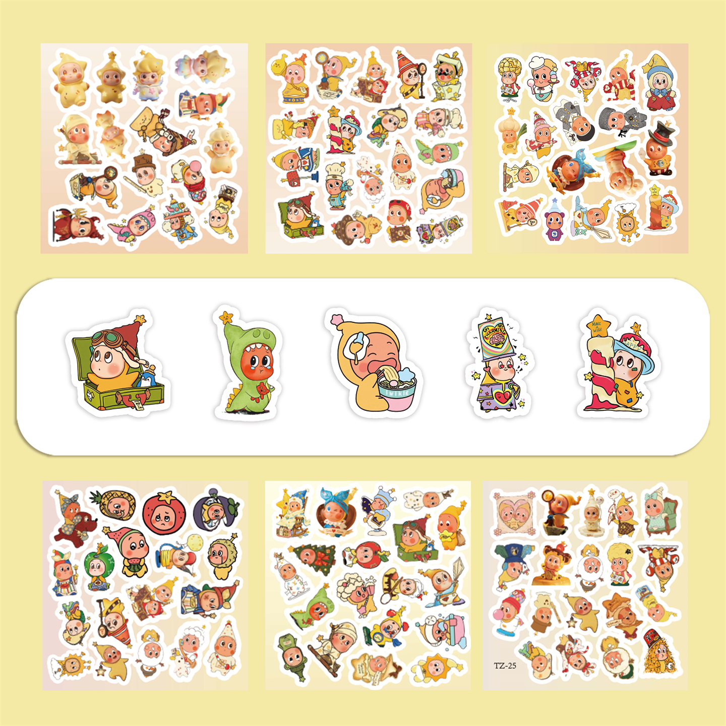 6张半切热卖星星人创意卡通贴纸