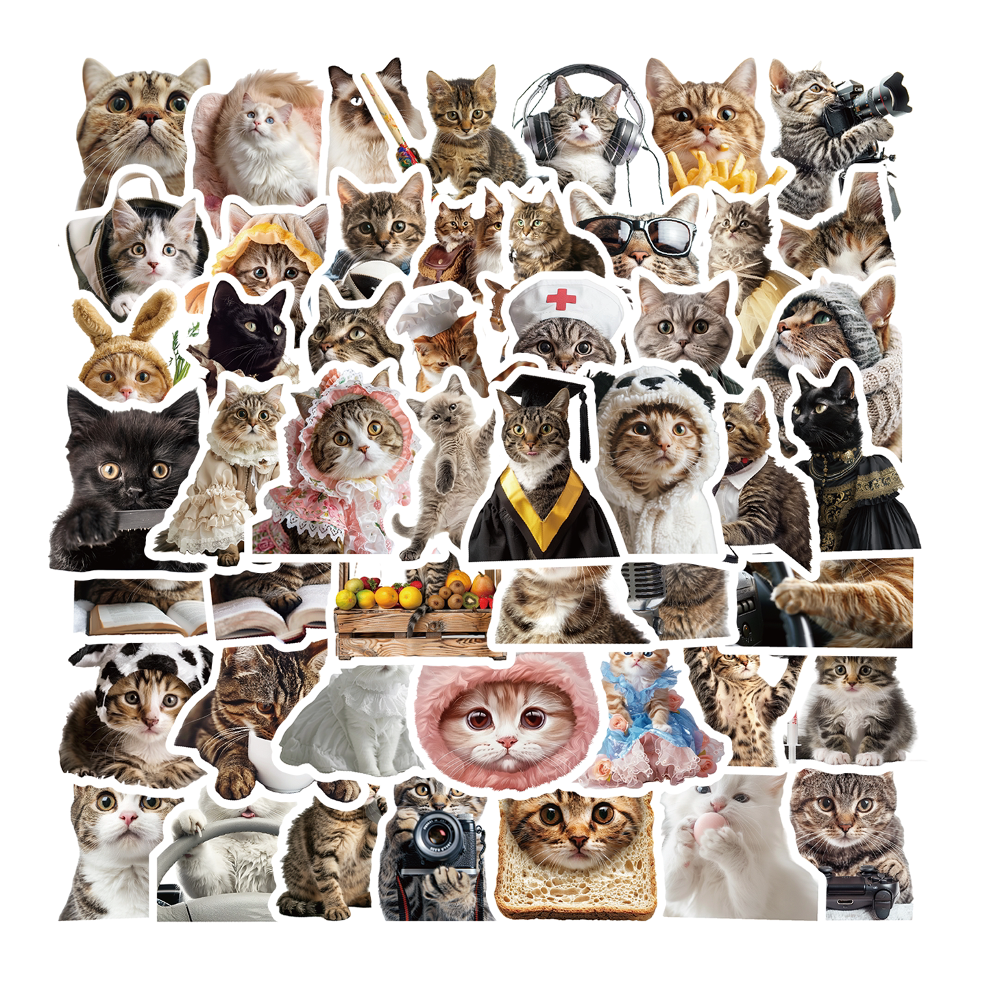 50张搞怪角色扮演猫咪贴纸萌猫