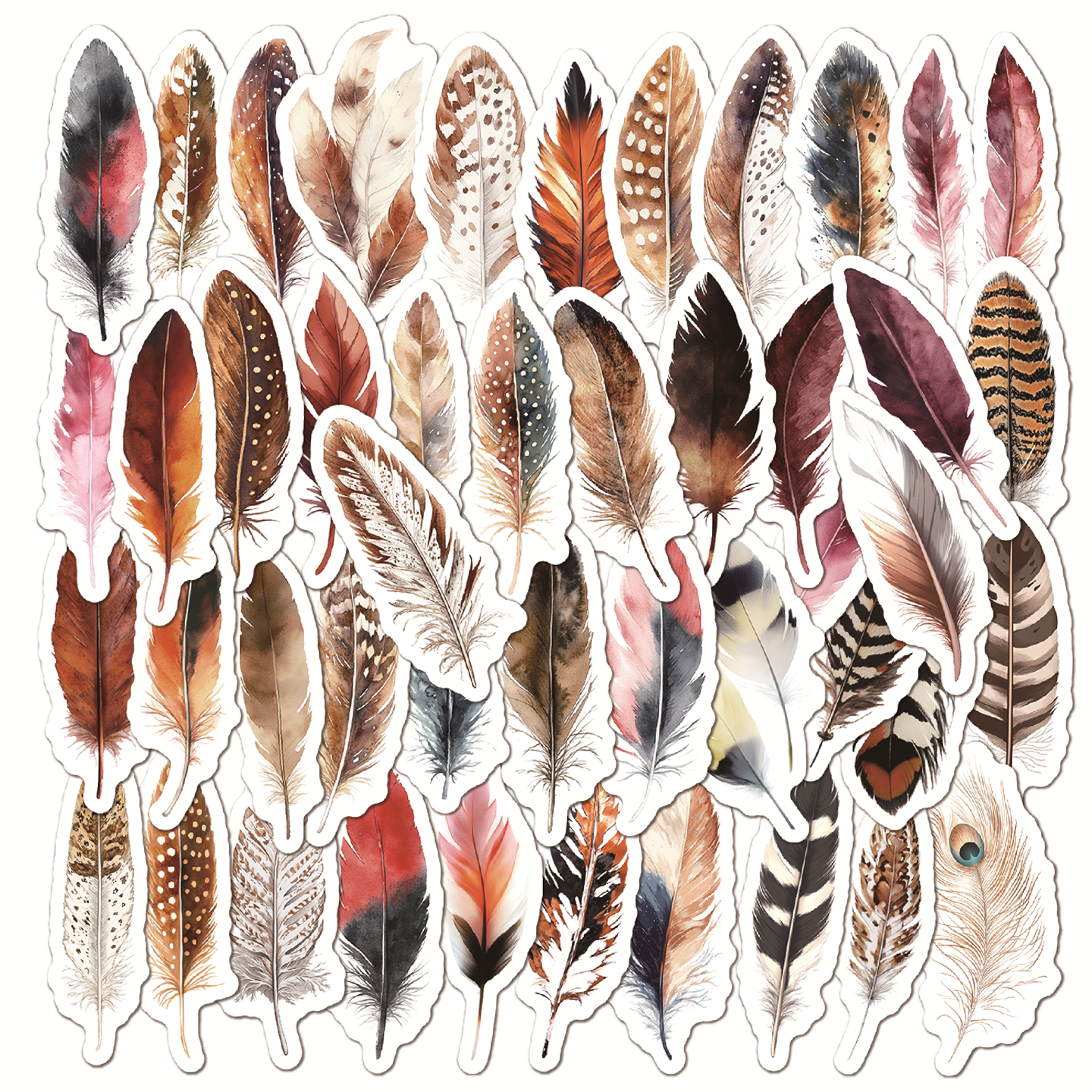 50张创意水墨画动物羽毛装饰贴纸