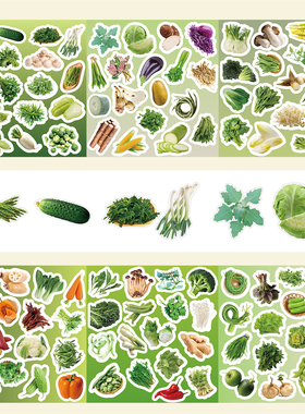 6张半切款绿色蔬菜vegetables青菜写实贴纸儿童宝宝学习认知贴画装饰手机笔记本水杯平板DIY厨房门窗防水贴画