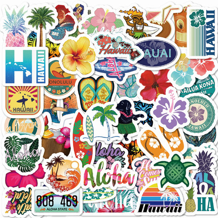 50张海边度假旅行海岛热带风情高级清新贴纸装饰笔记本头盔文具水杯电动车滑板旅行箱iPad电脑墙面DIY防水贴