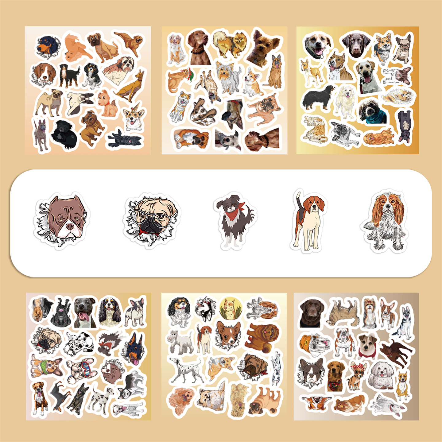 100贴卡通长毛狗卷毛狗贴纸可爱萌宠柯基动物贴画INS风stickers装饰手机后背笔记本水杯平板鞋柜DIY防水贴纸