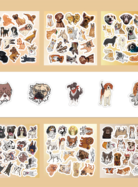 100贴卡通长毛狗卷毛狗贴纸可爱萌宠柯基动物贴画INS风stickers装饰手机后背笔记本水杯平板鞋柜DIY防水贴纸