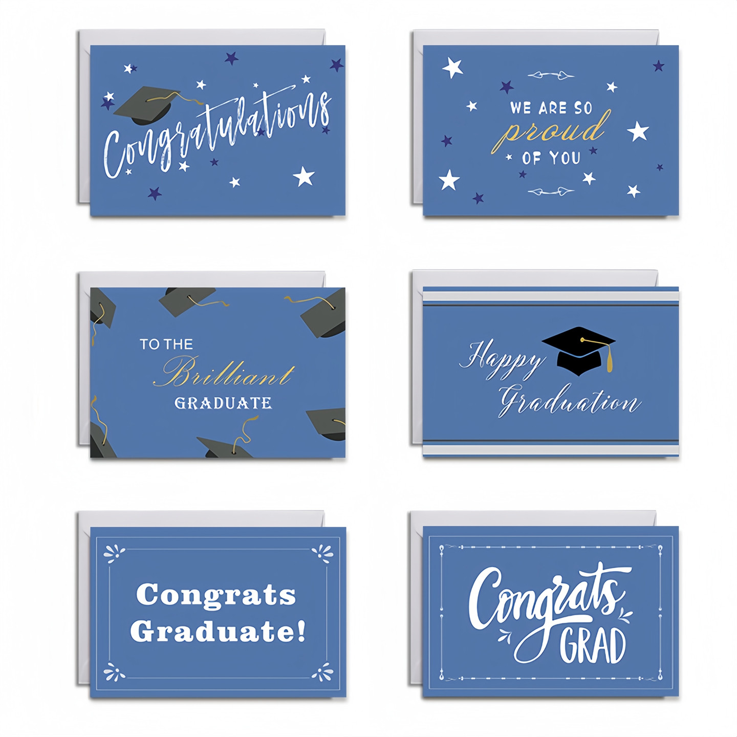 6张/套新款毕业季学生祝福贺卡英文graduation学士帽图案明信卡片高级感送同学老师朋友班级毕业晚会贺卡礼物