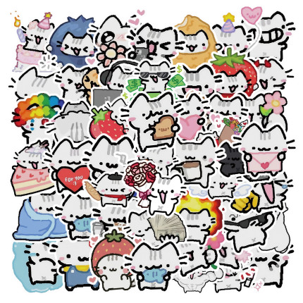 50张透明款简笔画线条猫可爱草莓猫涂鸦贴纸表情包装饰笔记本头盔水杯九号电动车滑板平板电脑DIY手机贴纸PET