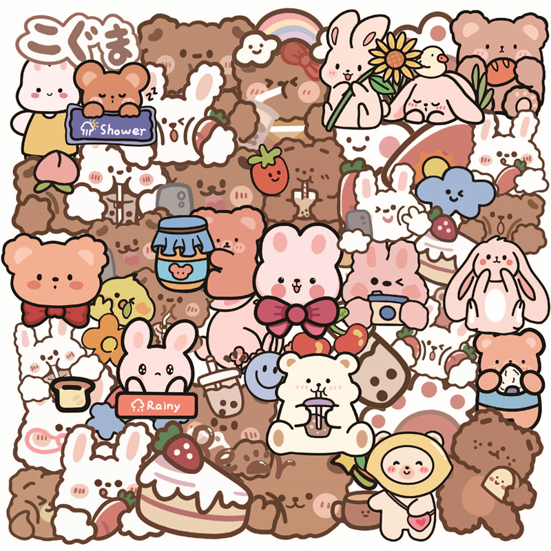 50张小熊卡通可爱ins风巧克力熊