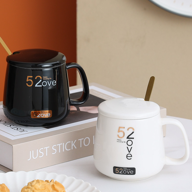 伴手礼马克杯恒温杯陶瓷杯55度咖啡杯情侣水杯带盖勺情侣马克杯