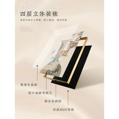 网红创水玄装意饰画关新中式走廊楼过道客厅挂画花鸟茶室梯竖版山