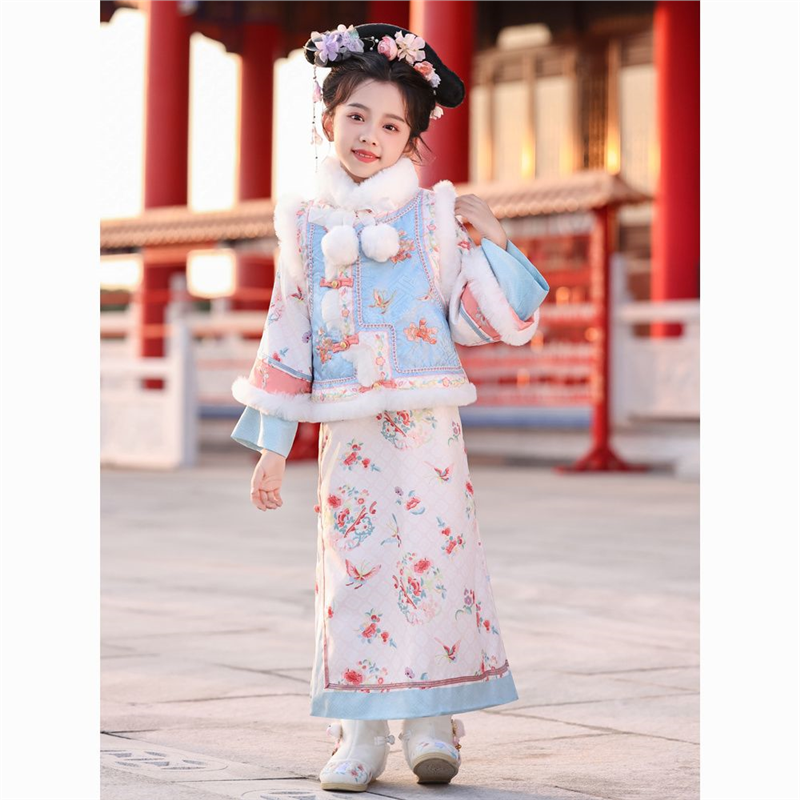 新款儿童格格服2025女童汉服冬款加厚超仙小女孩旗袍过年拜年服装