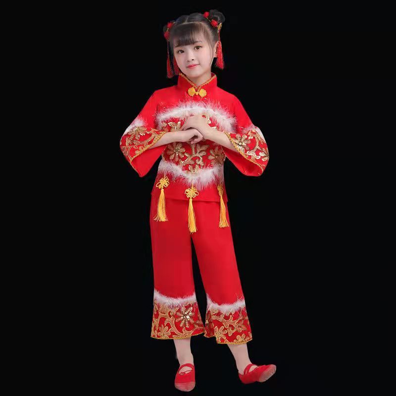元旦儿童秧歌服说唱中国风幼儿喜庆服演出太平打鼓舞蹈民族表演服