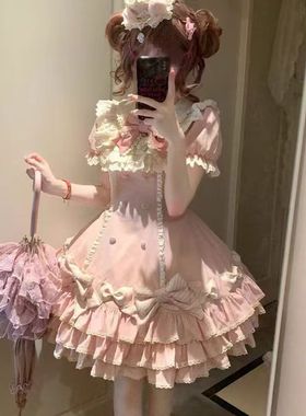 条纹千层Lolita心动玩偶洋装黑粉甜lo蛋糕裙Lolita古早蝴蝶