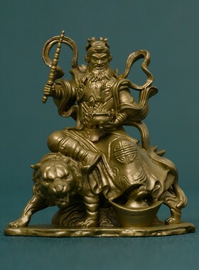 武财神赵公明神像供奉财神爷骑虎黄铜像小摆件精致公司开业礼物品
