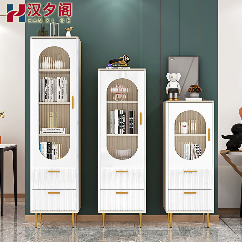 轻奢书柜落地靠墙手办展示柜置物柜带玻璃门儿童书柜书架矮柜1F36