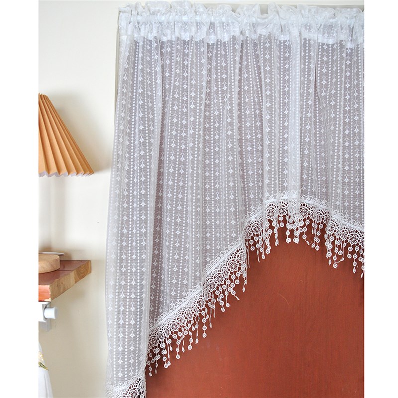 法式美式白色蕾丝拱形门帘窗帘免打孔定制田园镂空隔断帘橱窗短帘