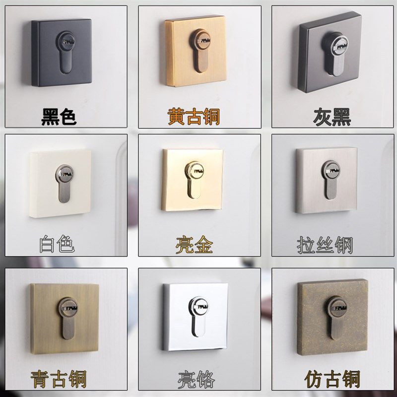 依佰利黑色方形辅助锁仿古铜闭锁单面锁单舌防盗锁金色无把手门锁