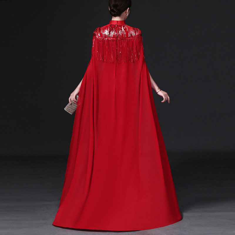 中国风鱼尾修身敬酒礼服长款年会舞台走秀演出服旗袍带披风晚礼服,女装/女士精品,礼服/晚装,淘宝优惠券,粉丝福利购,淘宝优惠卷