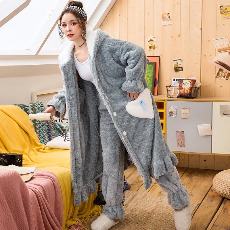 睡袍女秋冬长款珊瑚绒可爱女加厚加绒外穿法兰绒冬季新款睡衣女冬