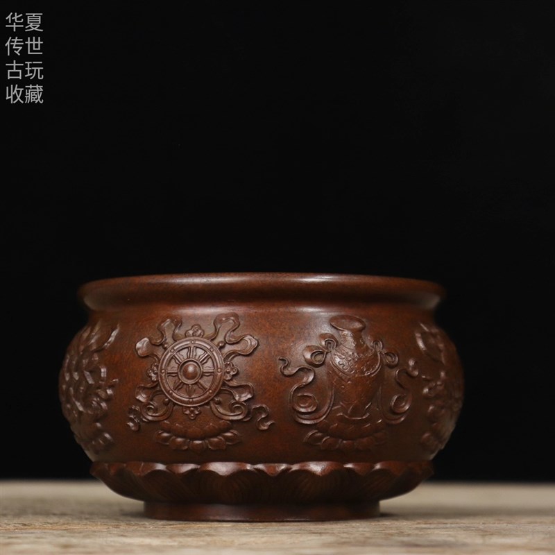复古桌面装饰品小摆件铜缸大号聚宝盆铜菸灰缸仿古铜器回流铜笔洗