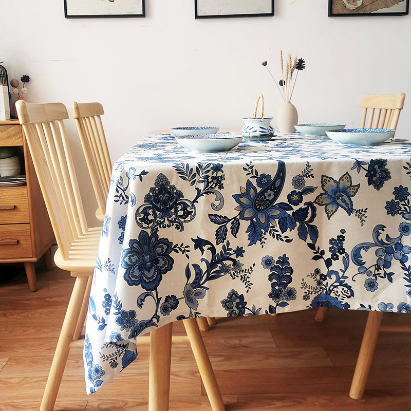 新中式中国风青花瓷桌布布艺复古禅意餐桌茶几布美术画室书法台布