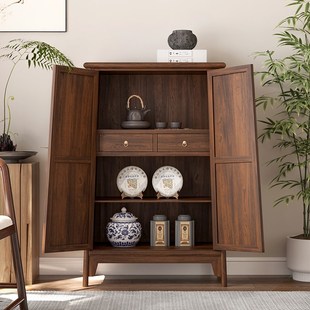 中式胡桃色榆木客厅玄关柜酒柜储物柜面条柜明式万历柜实木餐边柜