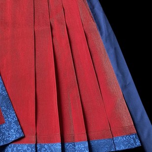 福鹿记[流光马面裙]明制汉服素纱暗纹贴边雾蓝绯红松叶绿皮粉鹅黄