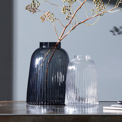 英国LSA百褶创意彩色水晶玻璃花瓶摆件 轻奢手工北欧装饰花器透明
