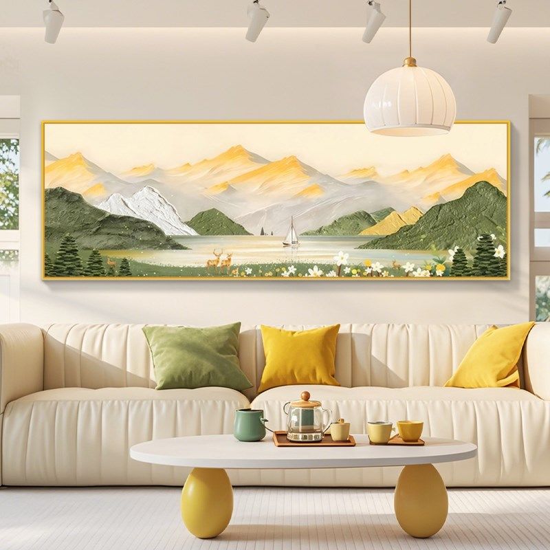 日照金山客厅装饰画山水手绘油画沙发背景墙挂画旭日东升高档壁画,家居饰品,现代装饰画,淘宝优惠券,粉丝福利购,淘宝优惠卷