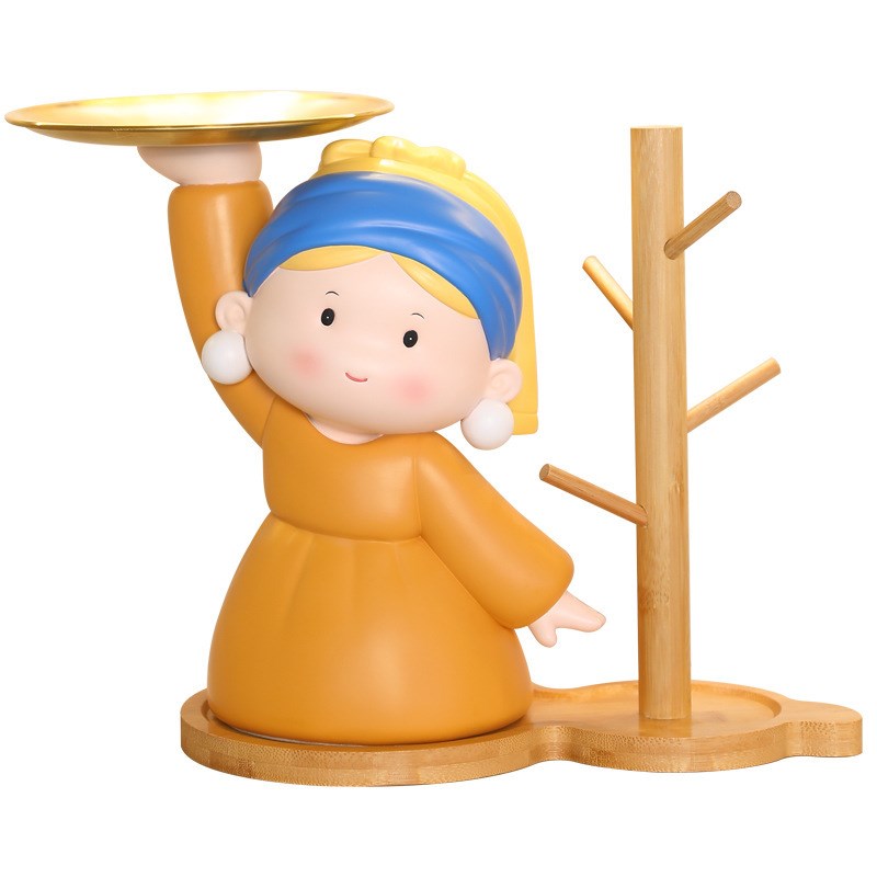 戴珍珠耳环少女进门玄关钥匙收纳摆件创意客厅酒柜装饰品乔迁礼物