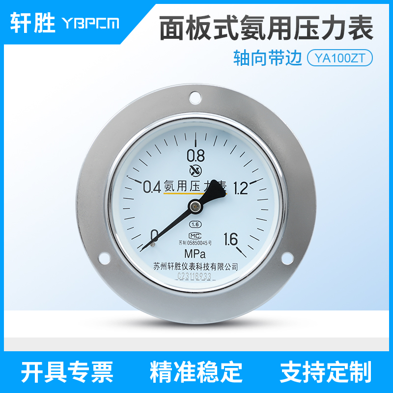 YA100ZT 轴向带边面板式氨用压力表 制冷剂 氨气表正负真空压力表